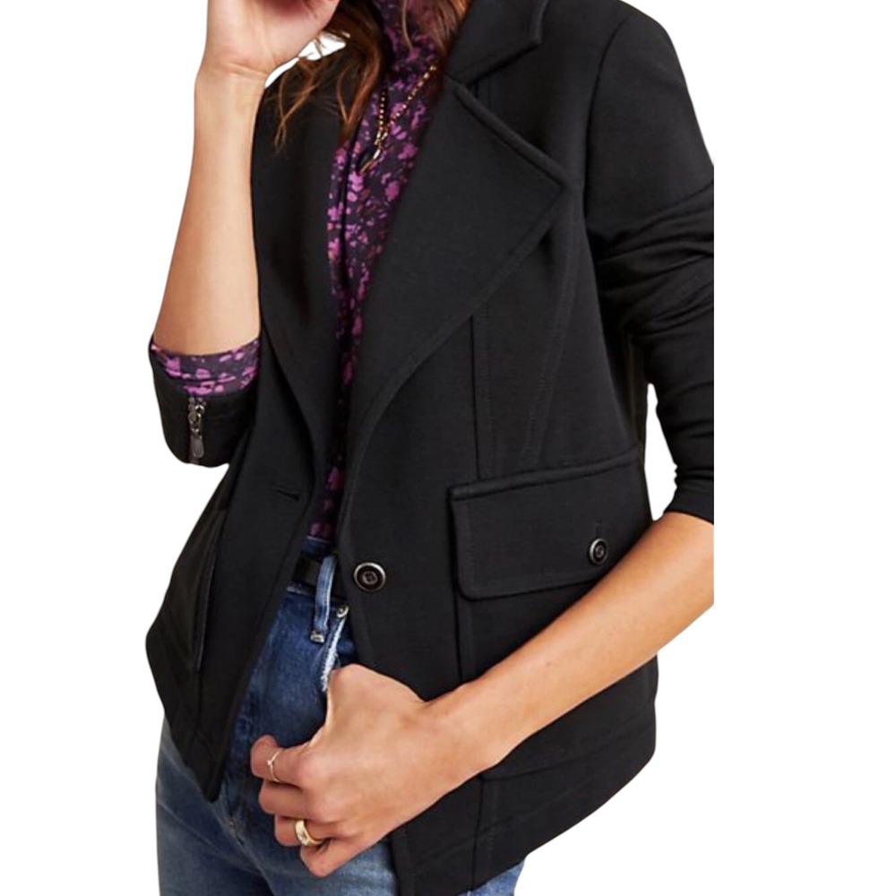 Anthropologie‎ Women's Surin Ponte Knit Moto Blazer Jacket Black Size Medium